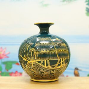 Bình Gốm Vẽ Vàng Mệnh Mộc “Tài Lộc Viên Mãn”