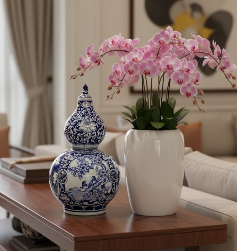 Bình Hồ Lô Tứ Cảnh Tùng Cúc Trúc Mai Men Lam Bát Tràng3