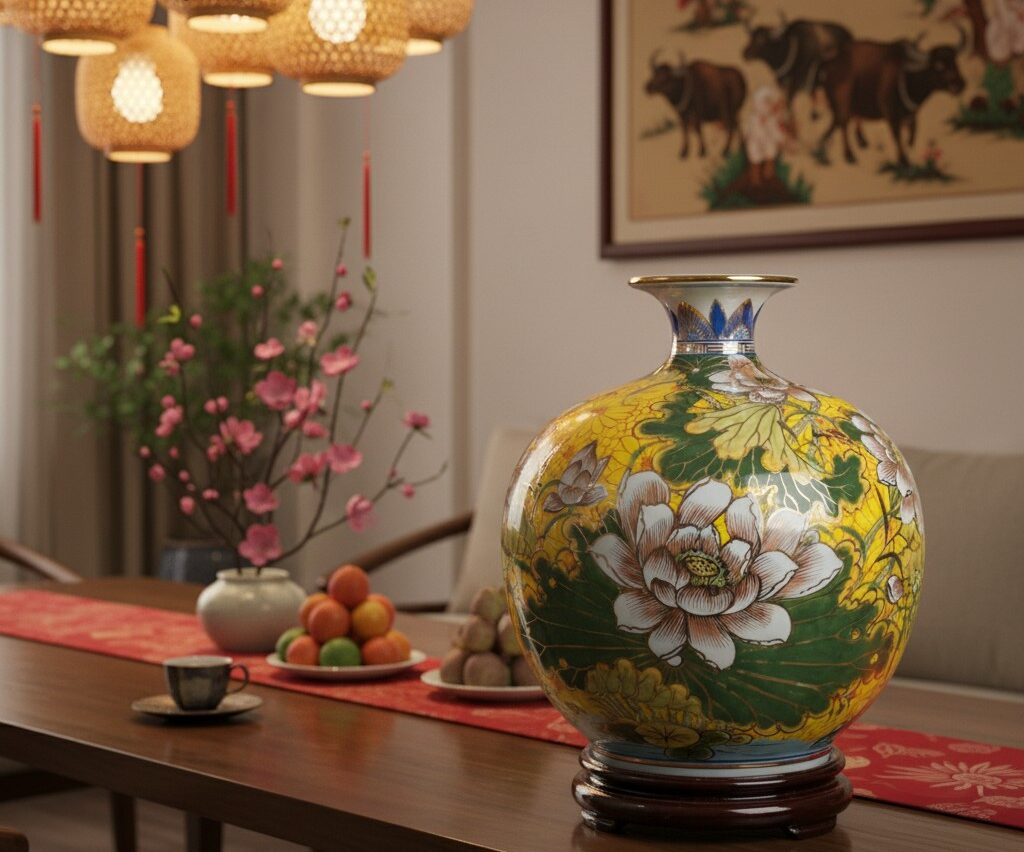 Bình Hút Lộc Liên Hoa Cát Tường Vẽ Vàng 24K4