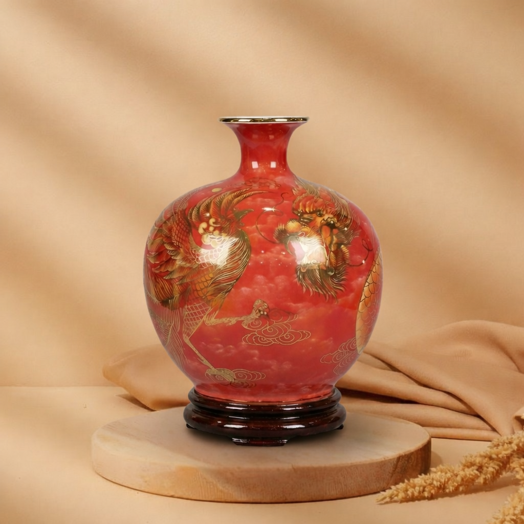 Bình Hút Lộc Long Phục Sum Vầy Vẽ Vàng 24K