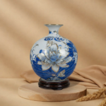 Bình Hút Tài Lộc Hoa Sen Tài Lộc Men Lam Vẽ Vàng