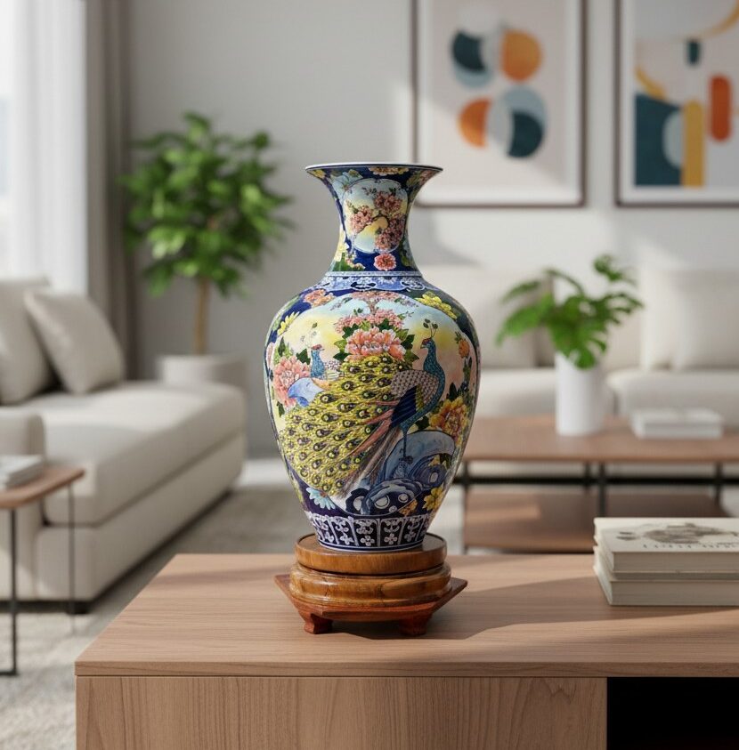 Bình Tỏi Nhị Cảnh Hoa Văn Công Đào – Thuyền Buồm Bát Tràng1