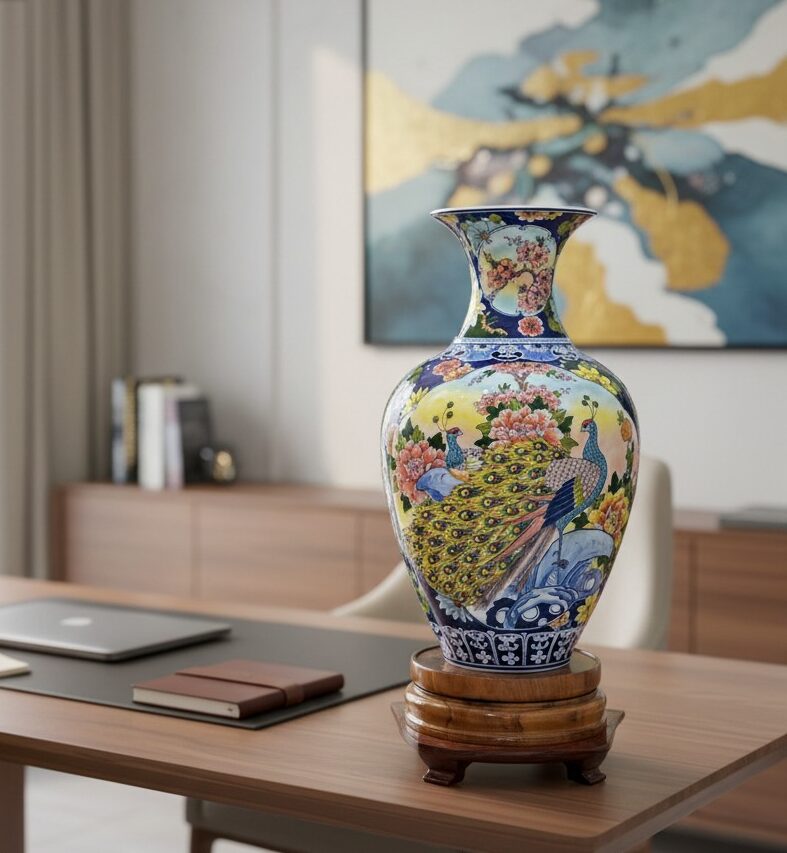 Bình Tỏi Nhị Cảnh Hoa Văn Công Đào – Thuyền Buồm Bát Tràng2