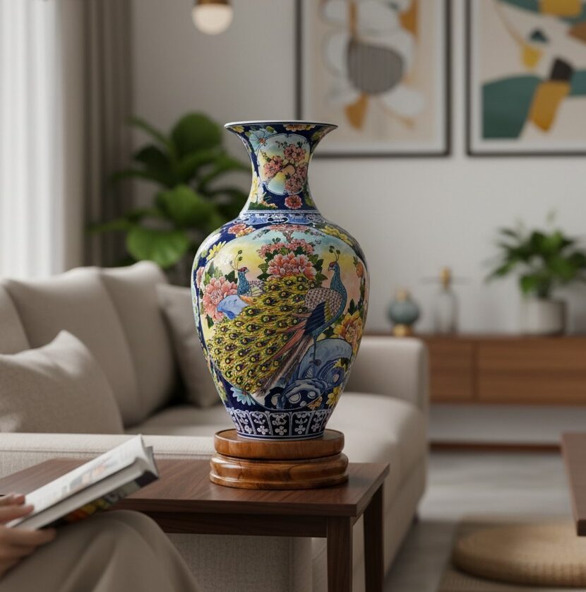 Bình Tỏi Nhị Cảnh Hoa Văn Công Đào – Thuyền Buồm Bát Tràng3