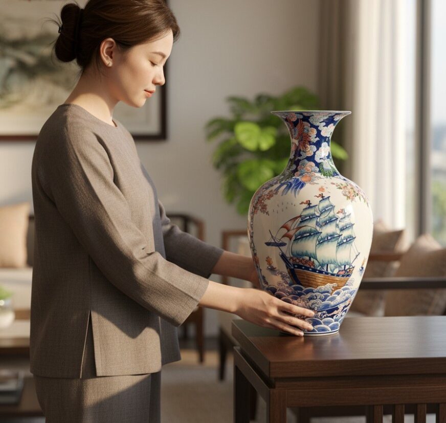 Bình Tỏi Nhị Cảnh Hoa Văn Thuận Buồm – Công Đào Bát Tràng1