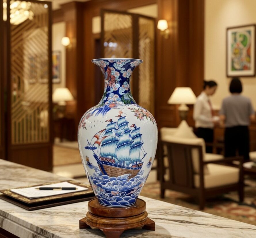 Bình Tỏi Nhị Cảnh Hoa Văn Thuận Buồm – Công Đào Bát Tràng3